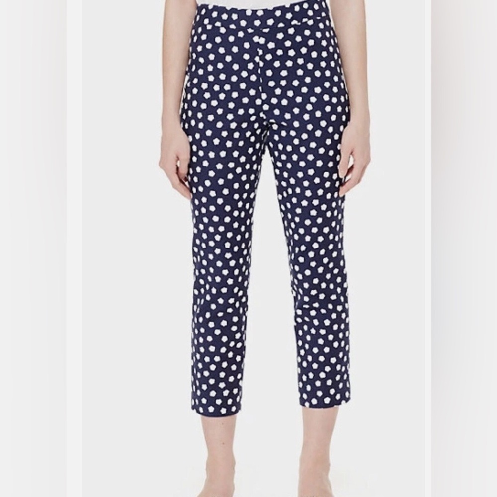 Kate Spade Navy and White Cloud Dot Jacquard Cropped Pants Sz 4